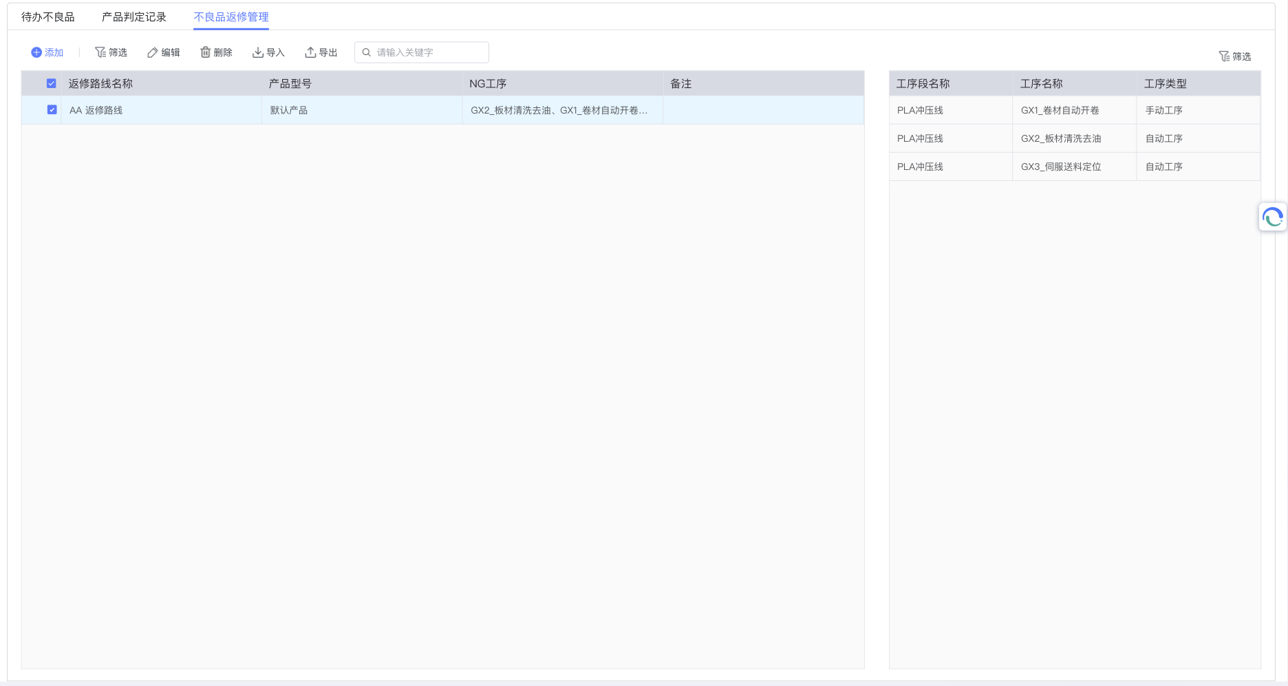 不良品返修路线